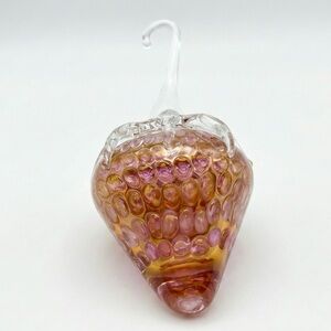 Blown Art Glass Strawberry Ornament Paperweight Pink Amber Gold Optic Decor